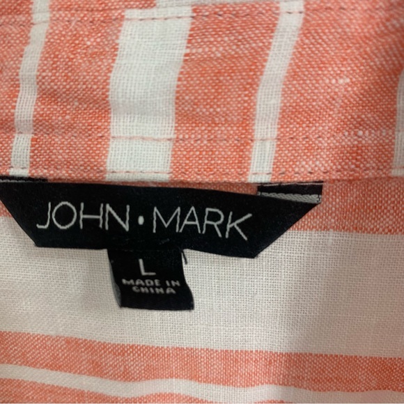 John•Mark Striped Botton Down 100% Linen Top Size Large Like New - Picture 8 of 8